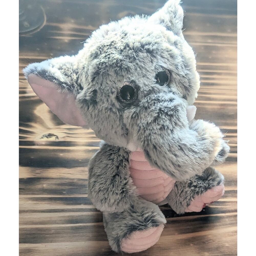 Kellytoy Elephant 8" Plush Stuffed Animal Gray Pink Heart Foot Glitter Eyes Soft